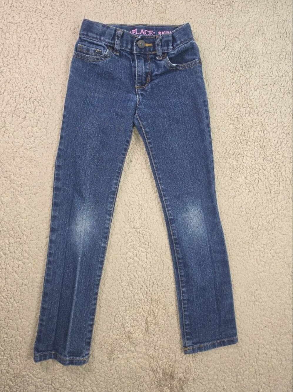 Place Dark Blue Skinny Jeans with Pink Waistband Accent